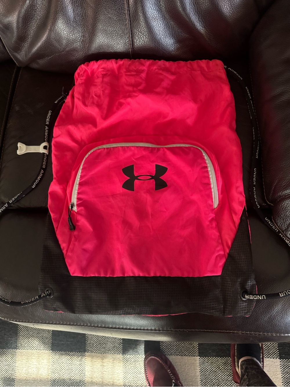 Under Armour Hot Pink Drawstring Backpack with Black Logo-Gym Bag